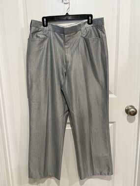 Vintage American Western Mens Size 38 Hemmed Dress Pants Silver Sheen Pearl Snap